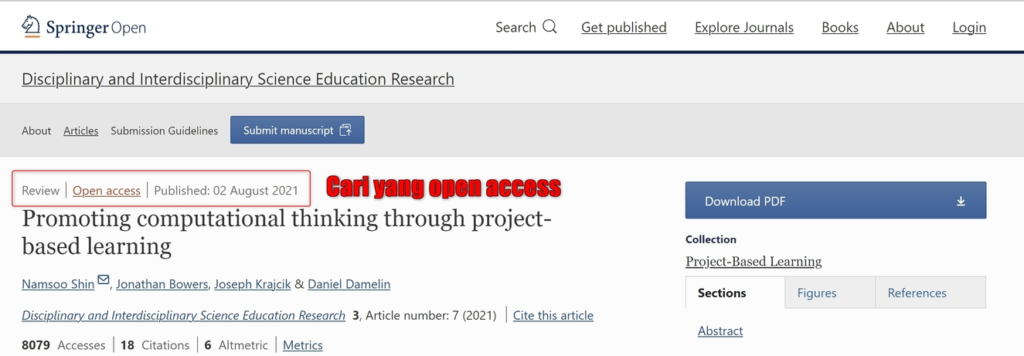 Cari jurnal yang open-access