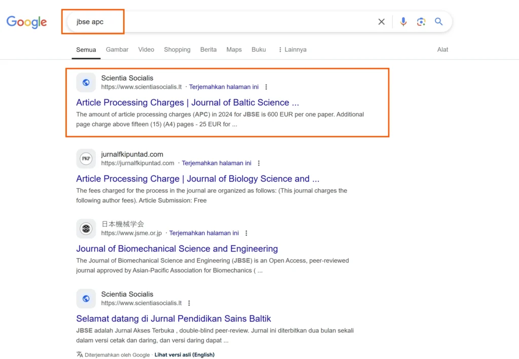 Cara Mengetahui Biaya Publikasi Jurnal lewat google